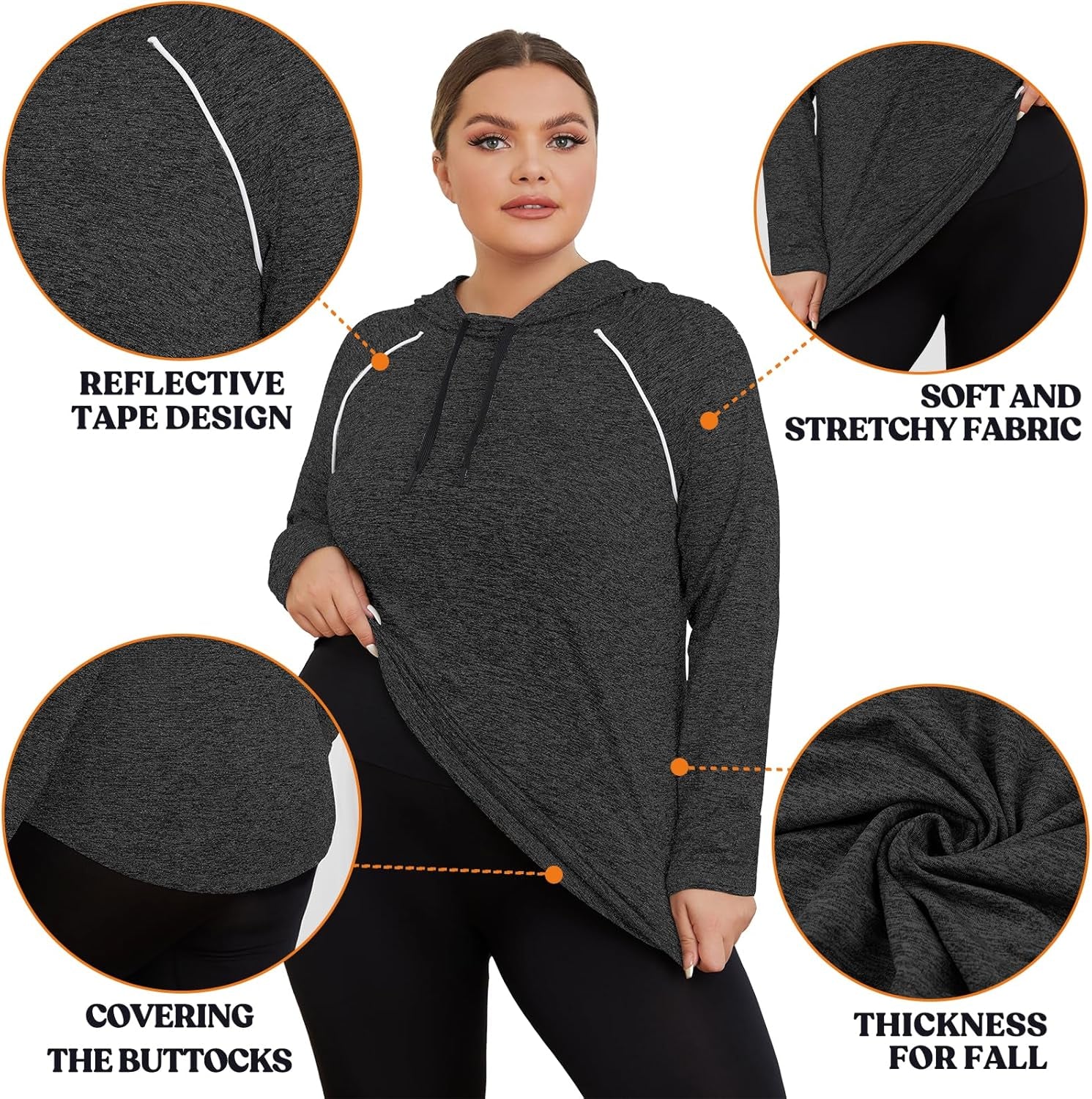 Plus Size Women's Hoodies for Activewear - Lightweight Athletic Sweatshirts with Thumb Holes and Running Tops