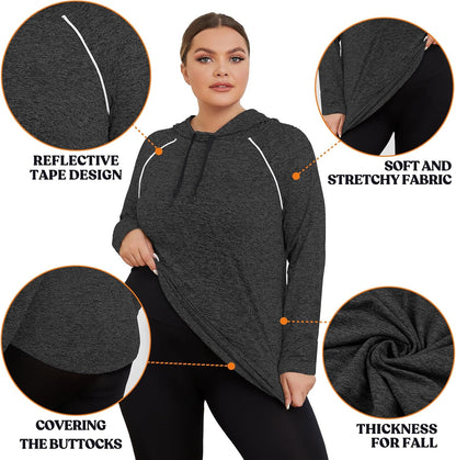 Plus Size Women's Hoodies for Activewear - Lightweight Athletic Sweatshirts with Thumb Holes and Running Tops