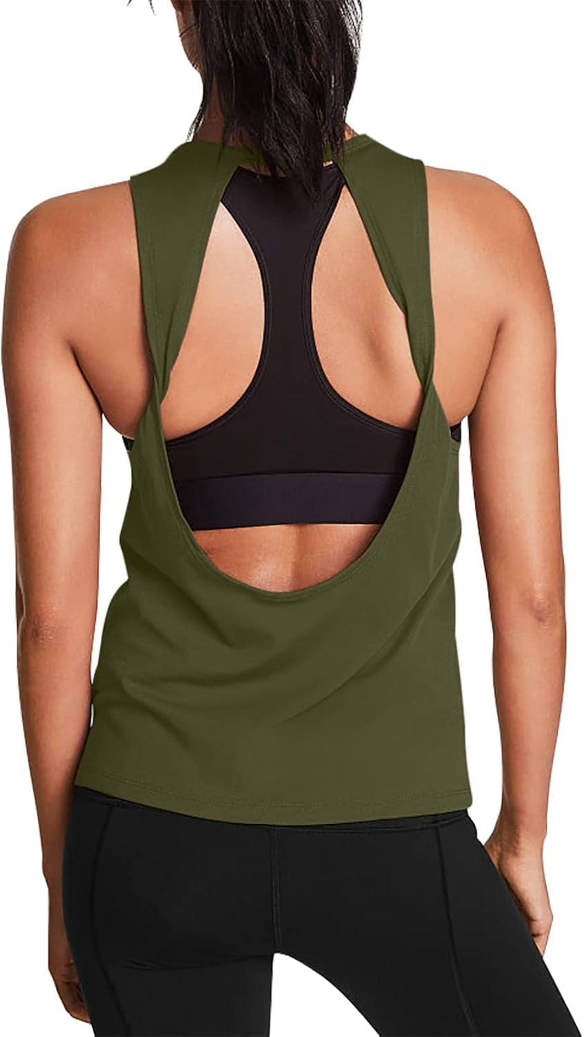 Workout Tops for Women Open Back Yoga Shirts Tank Tops Athletic Tops Gym Workout Clothes