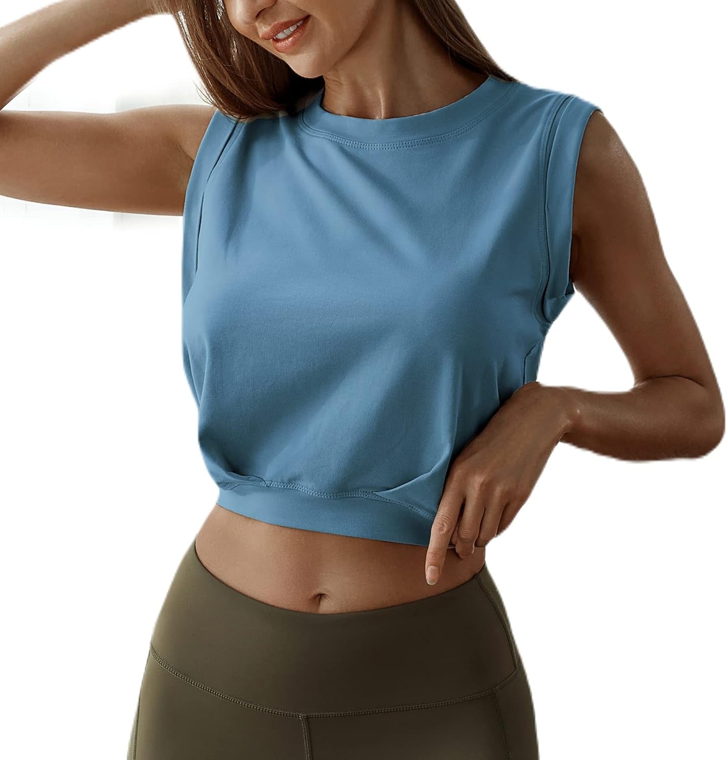 Crop Top Athletic Shirts for Women Cute Sleeveless Yoga Tops Running Gym Cotton Cropped Workout Clothes