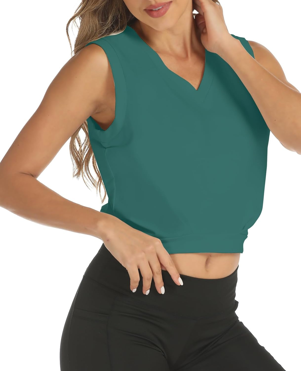 Crop Top Athletic Shirts for Women Cute Sleeveless Yoga Tops Running Gym Cotton Cropped Workout Clothes
