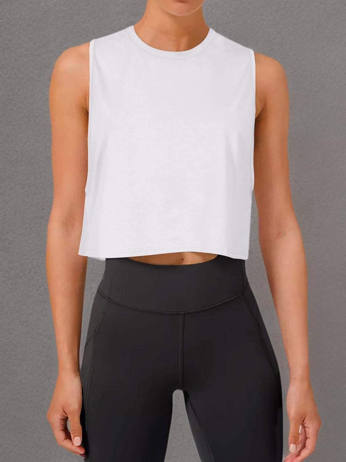 Crop Tops Workout Tops Loose Sleeveless Cropped Muscle Tank Open Back Shirts Gym Exercise Clothes for Women