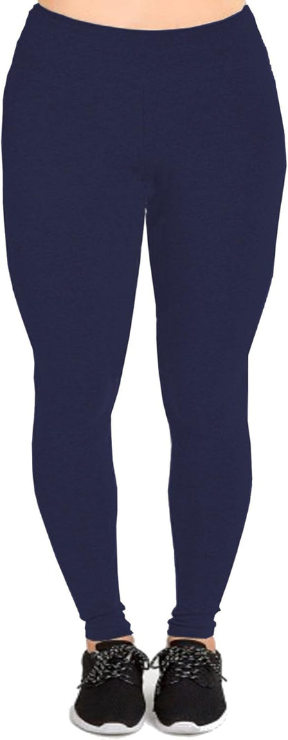 Women'S plus Size Cotton Blend Leggings - 1X-5X, Full Length, Breathable, Yoga, Black, Charcoal, Navy, White