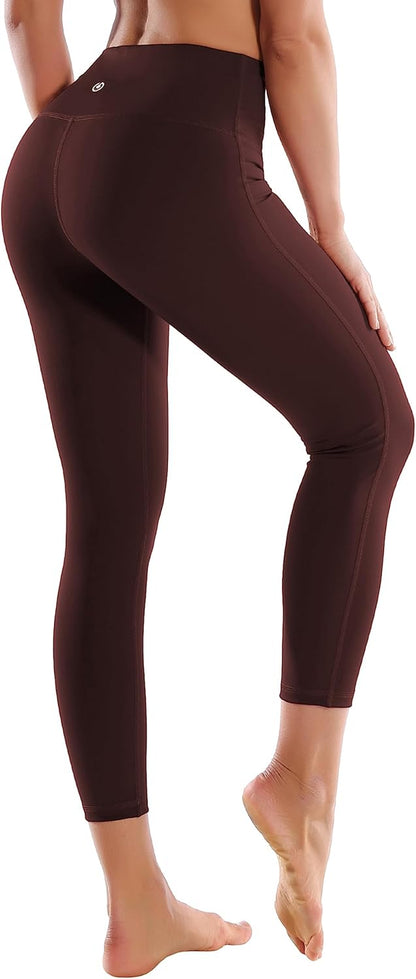 22"/26"/28" Inseam Yoga Pants Inner Pocket Workout Capris Running High Waist Full Length Leggings Tummy Control