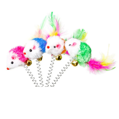 Swinging Mouse Toy - Suction Cup, Spring, and Feather Mouse Toy with Bell Sound, Interactive Cat Toy