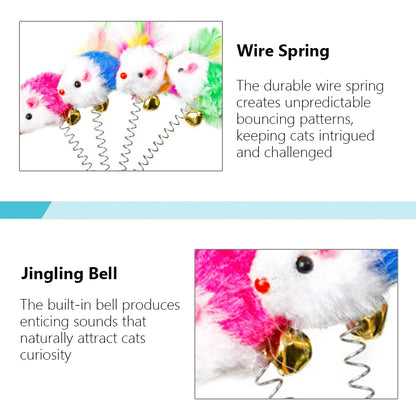Swinging Mouse Toy - Suction Cup, Spring, and Feather Mouse Toy with Bell Sound, Interactive Cat Toy