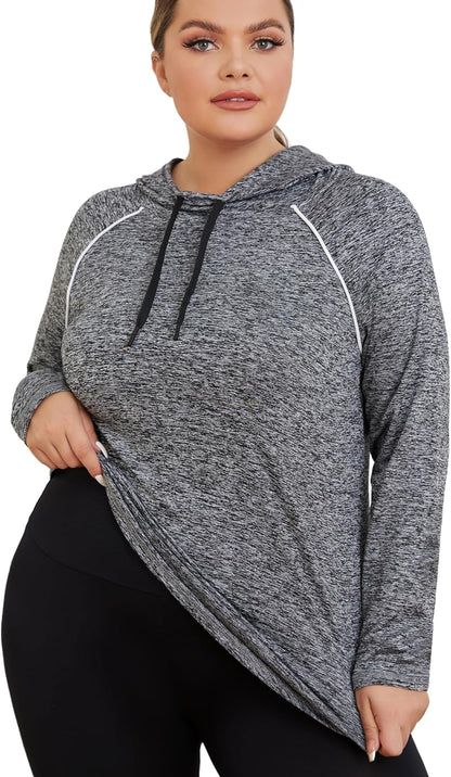 Plus Size Women's Hoodies for Activewear - Lightweight Athletic Sweatshirts with Thumb Holes and Running Tops