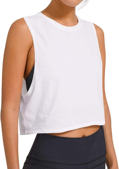 Crop Tops Workout Tops Loose Sleeveless Cropped Muscle Tank Open Back Shirts Gym Exercise Clothes for Women