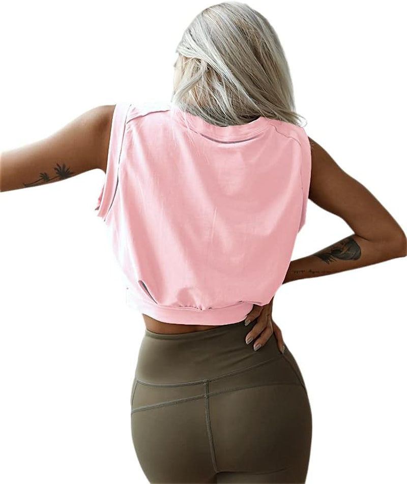 Crop Top Athletic Shirts for Women Cute Sleeveless Yoga Tops Running Gym Cotton Cropped Workout Clothes