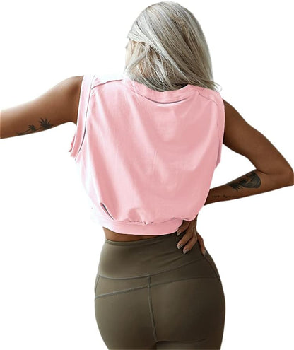 Crop Top Athletic Shirts for Women Cute Sleeveless Yoga Tops Running Gym Cotton Cropped Workout Clothes